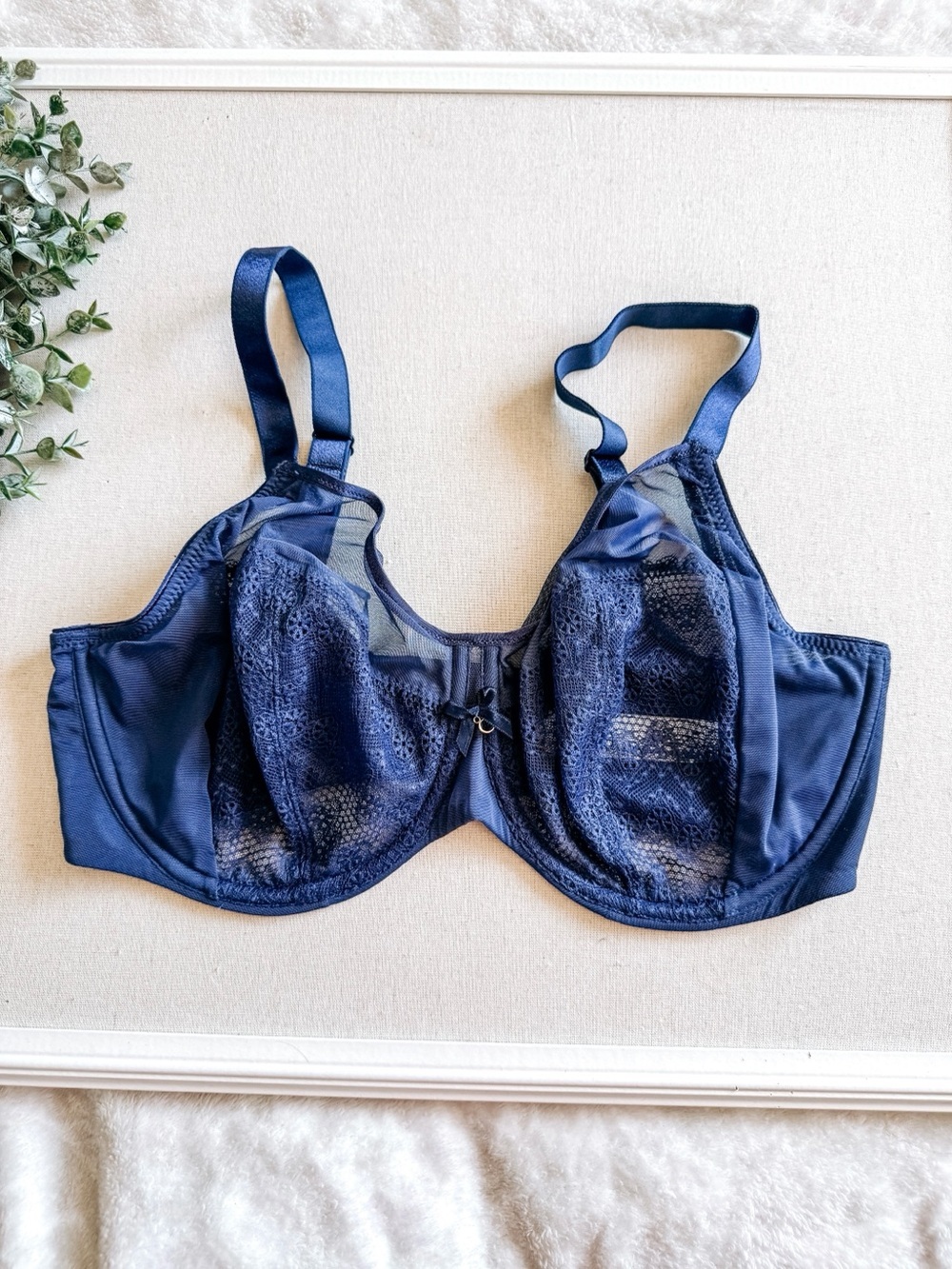 Chantelle Navy Blue Lace Unlined Underwire Full Coverage Bra 36G